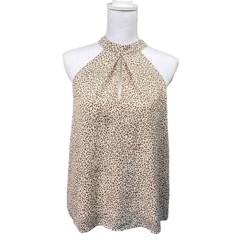 She + Sky Halter Keyhole Tie Back Sleeveless Lined Animal Print Blouse size M